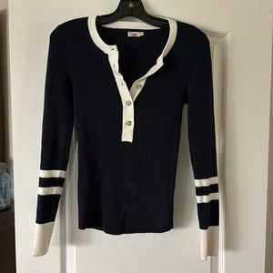 Navy and cream Henley sweater